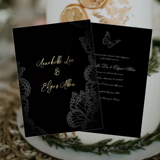 Gothic Butterfly Folie Wedding Invitation Folie Uitnodiging