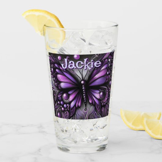 Gothic Butterfly Paarse Zwart Gepersonaliseerd Glas (Voorkant ijs)