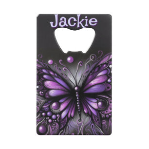 Gothic Butterfly Paarse Zwart Gepersonaliseerd Kredietkaart Flessenopener