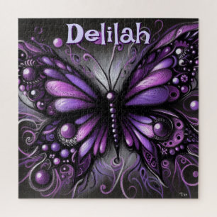Gothic Butterfly Paarse Zwart Gepersonaliseerd Legpuzzel