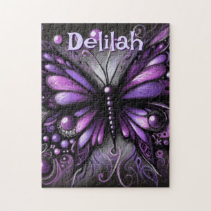 Gothic Butterfly Paarse Zwart Gepersonaliseerd Legpuzzel