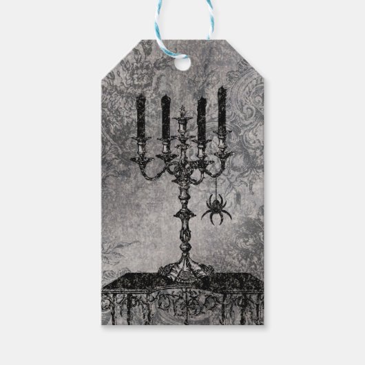 Gothic Candlestick met Spider, Halloween Cadeaulabel (Voorkant)