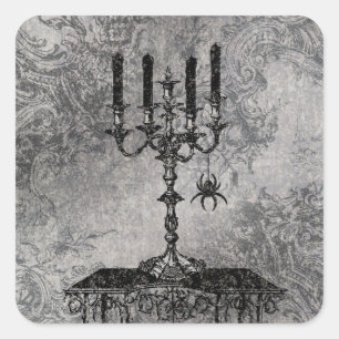 Gothic Candlestick met Spider, Halloween Vierkante Sticker