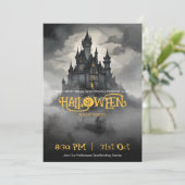 Gothic Castle  Spooky Halloween Party Kaart (Staand voorkant)