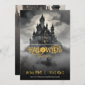 Gothic Castle  Spooky Halloween Party Kaart (Voorkant / Achterkant)