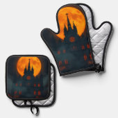 Gothic Cathedral Moon Halloween Mitt Set (Voorkant / Achterkant)