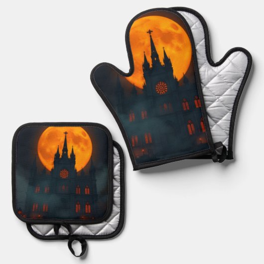 Gothic Cathedral Moon Halloween Mitt Set (Voorkant / Achterkant)