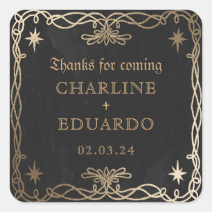 Gothic Celestial Fantasy Gold Ivy Wedding Vierkante Sticker