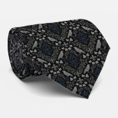 Gothic Charcoal Black Damask Raven Stropdas (Opgerold)