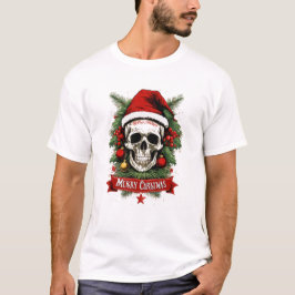 Gothic Cheer: Dood schedel Vrolijk Kerstfeest T-shirt