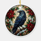 Gothic Christmas Raven Poinsettia Ceramic Ornament (Achterkant)