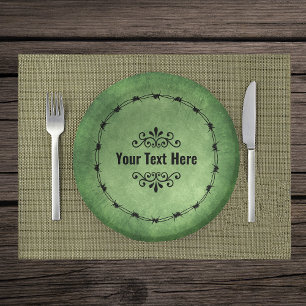 Gothic Circle Black Barbed Wire Scrolls on Green Papieren Kommen