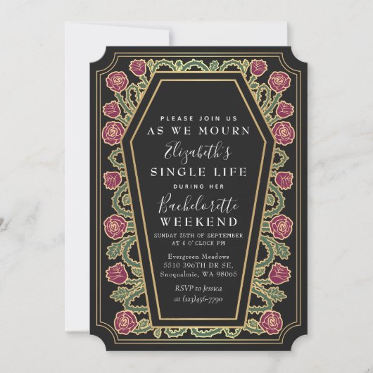Gothic Coffin Roses Bachelorette-weekend Kaart (Voorkant)
