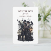 Gothic Couple Dark Western Save The Date (Staand voorkant)
