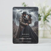 Gothic Couple Dark Western Save The Date (Staand voorkant)