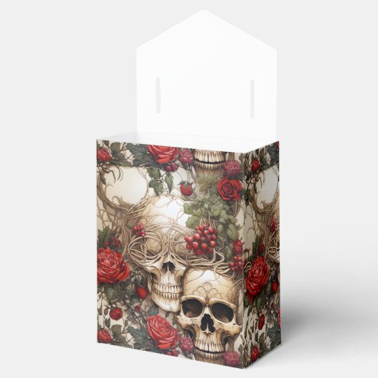 Gothic Cream en Red Skulls Rozen Biker Bruiloft Bedankdoosjes (Geopend)