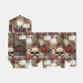 Gothic Cream en Red Skulls Rozen Biker Bruiloft Bedankdoosjes (Uitgevouwen)