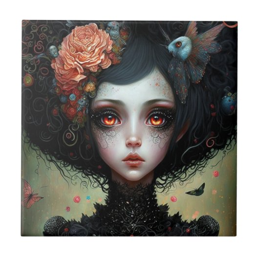 Gothic Creepy Cute Girl Gothic Tegeltje (Voorkant)
