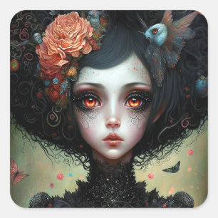 Gothic Creepy Cute Girl Gothic Vierkante Sticker
