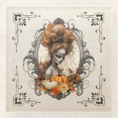 Gothic Creepy Lady Pumpkins Glazen Onderzetter (Voorkant)