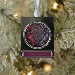 Gothic Crimson Roos Banner Ornament Verzilverd Banner Ornament