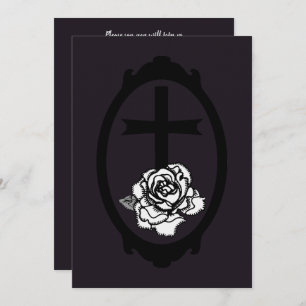 Gothic Cross en Roos Cameo Wedding Invitations Kaart