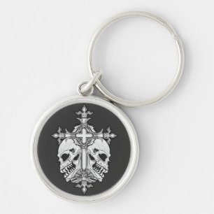 Gothic Cross met Skulls Sleutelhanger