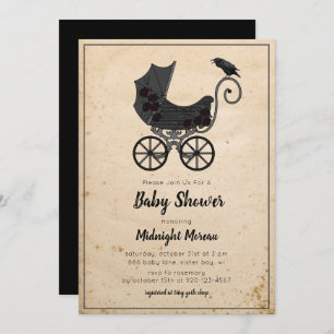 Gothic Crow Floral Stroller Baby shower Invitation Kaart