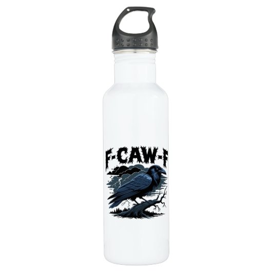 Gothic Crow Funny Humor F-Caw-F Essential Minimal Waterfles (Voorkant)