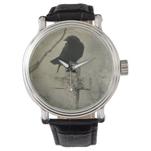 Gothic Crow on Cross Horloge