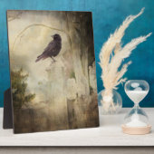 Gothic Crow on Cross Tabletop Plaque met Easel Fotoplaat (Zijkant)