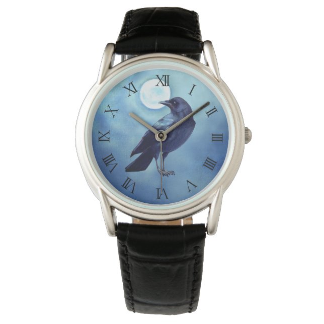 Gothic Crow Watch in Blue Horloge (Voorkant)