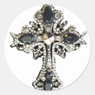 GOTHIC CRYSTAL CROSS PRINT RONDE STICKER
