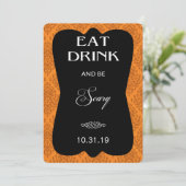 Gothic Damask Halloween Party Invitation (Oranje) Kaart (Staand voorkant)