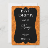 Gothic Damask Halloween Party Invitation (Oranje) Kaart (Voorkant)