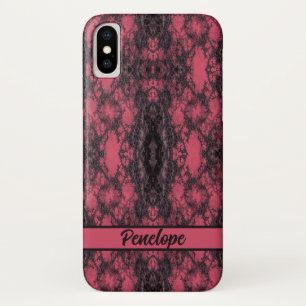 Gothic Damask Pink Lace Pattern Craft iPhone X Hoesje