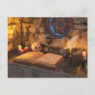 Gothic Dark Academia Kaarsverlichte Studeerkamer K Feestdagenkaart