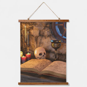 Gothic Dark Academia Kaarsverlichte Studeerkamer K Hangend Wandkleed