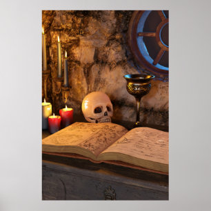 Gothic Dark Academia Kaarsverlichte Studeerkamer K Poster