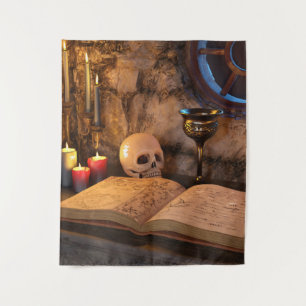 Gothic Dark Academia Kaarsverlichte Studeerkamer K Wandkleed