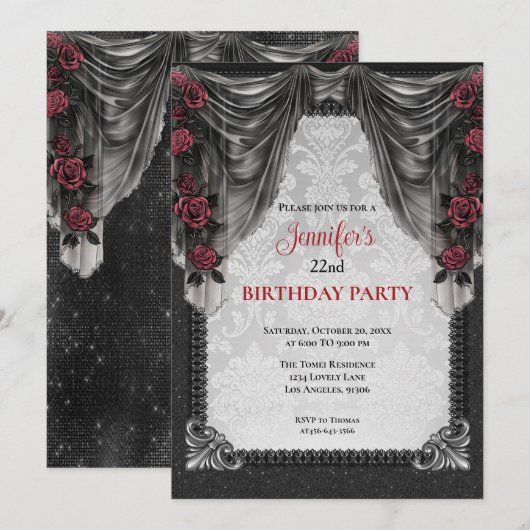 Gothic Dark Birthday invitation (Devant / Derrière)