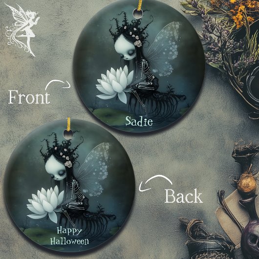 Gothic Dark Fantasy Fairy Skeleton Aangepaste naam Keramisch Ornament