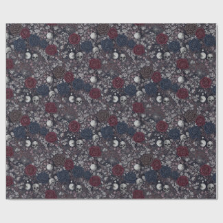 Gothic Dark Roses Schedels Vollemaan Patroon Cadeaupapier
