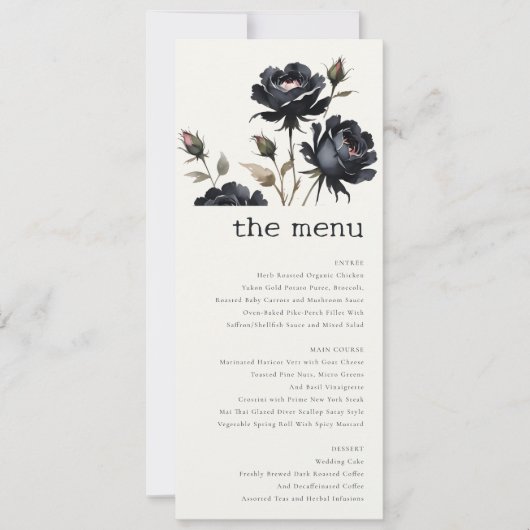 Gothic Dark Waterverf Zwart Roos Bruiloft Menu Kaart (Voorkant)