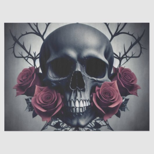 Gothic Death Skull and Rozen Floral Sigil Tissuepapier (Voorkant)