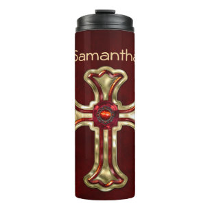 Gothic Decadance Gold & Ruby Jeweled Thermosbeker