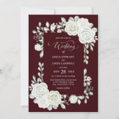 Gothic Deep Burgundy Tropical Roses Wedding Kaart (Voorkant)