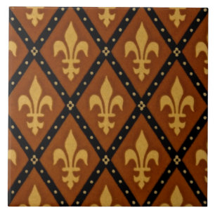 Gothic Design Fleur de Lis Motif Terra Cotta Tile Tegeltje
