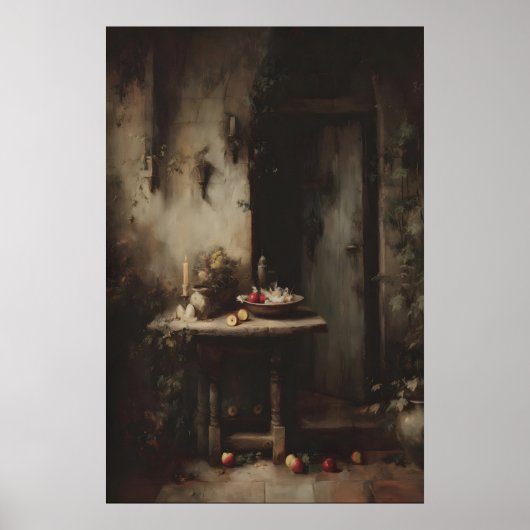 Gothic Dining Room Wall Art, Candlelit Kitchen Poster (Voorkant)