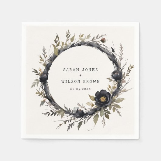 Gothic donkere Waterverf zwart Roos krans bruiloft Servet (Voorkant)